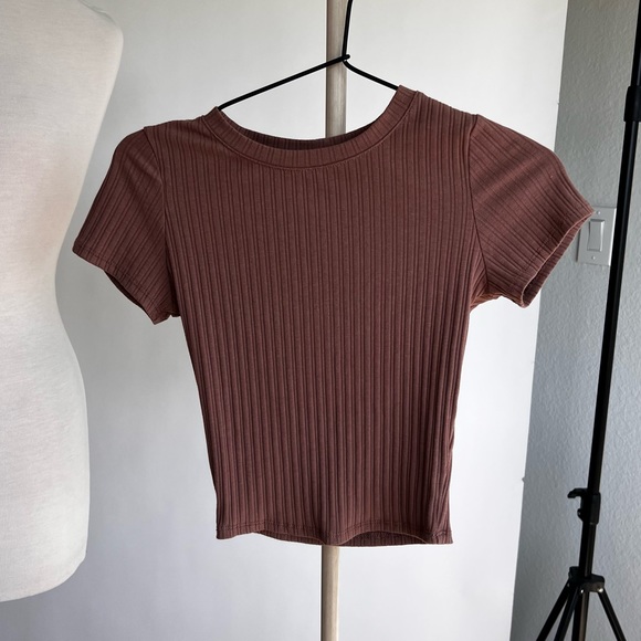 Tops - TAUPE BROWN RIBBED CROP TOP NWOT